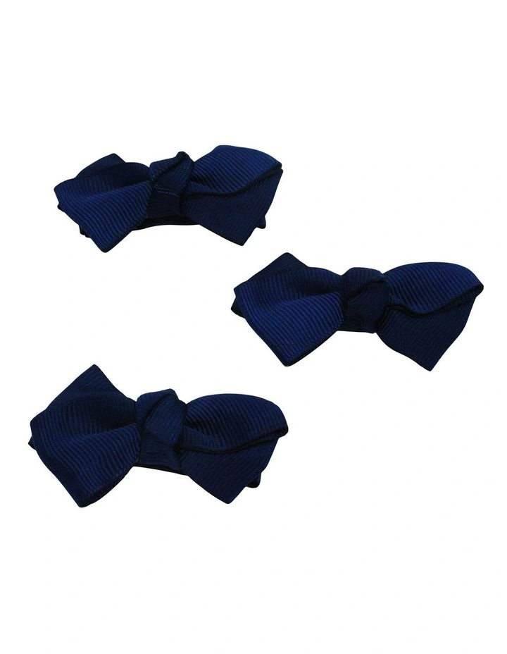 School Rules Ribbon Hair Clip 3 Pack in Navy