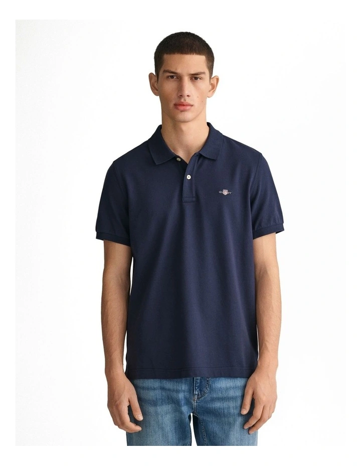 Regular Fit Shield Pique Polo Shirt in Evening Blue