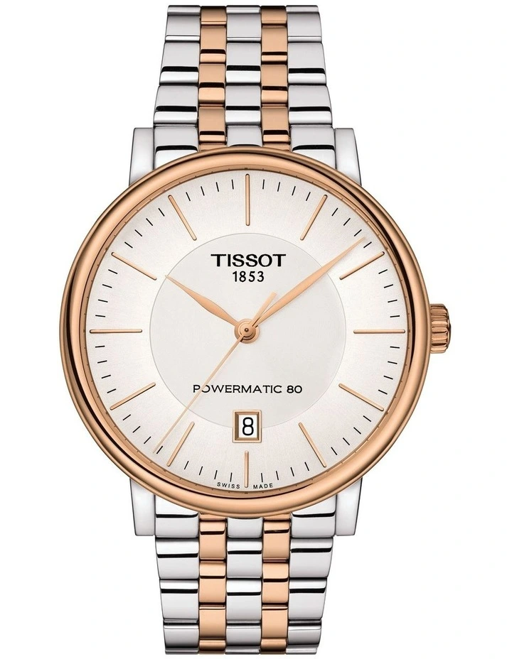 Carson Premium Powermatic 80 T1224072203101 Automatic Watch in Grey/Rose Gold