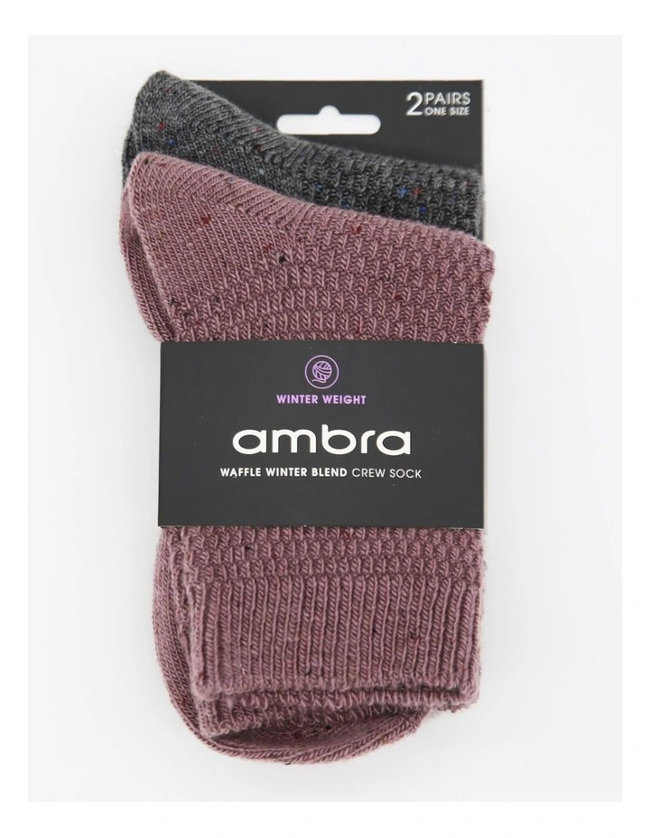 Waffle Winter Blend Crew Sock 2 Pack in Fig/Grey Marle