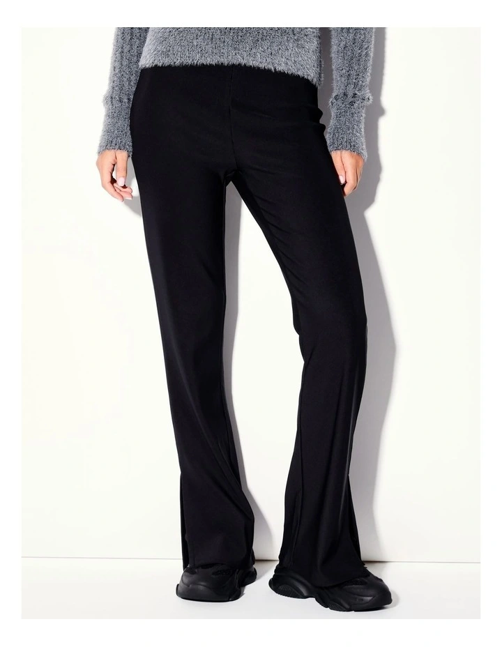 Recycled Blend Rib Flare Pants in Black