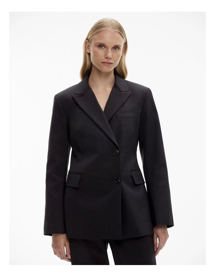 Cotton Blend Structured Blazer in Black