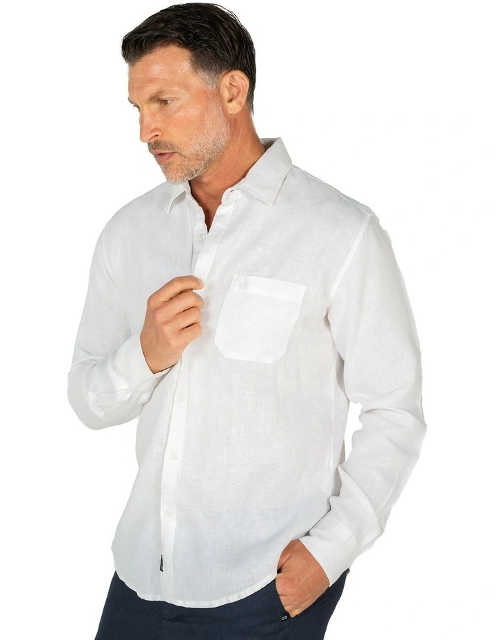 Long Sleeve Linen Shirt in White