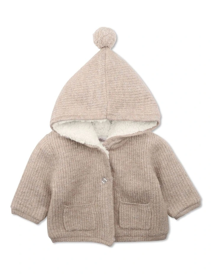 Knitted Hooded Jacket in Taupe Marl