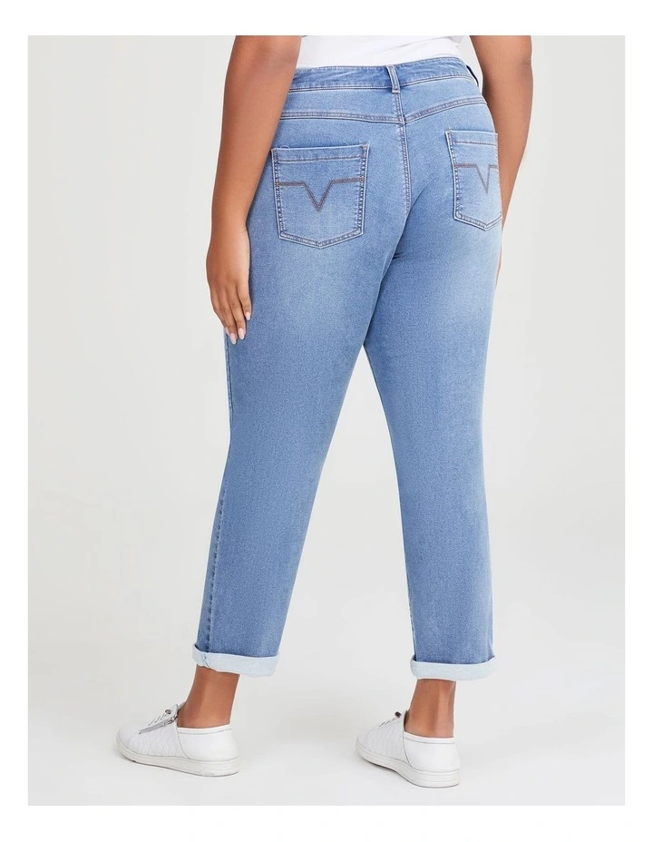 Cotton Ripped Boyfriend Jean in Glacier Blue