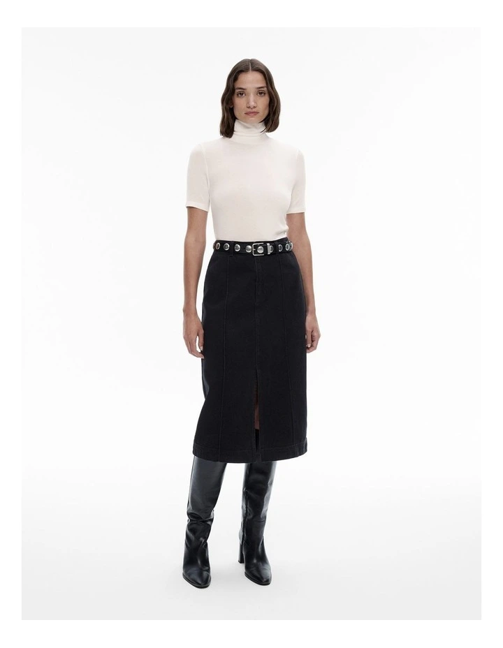 Wool Blend High Neck Tee in Chalk