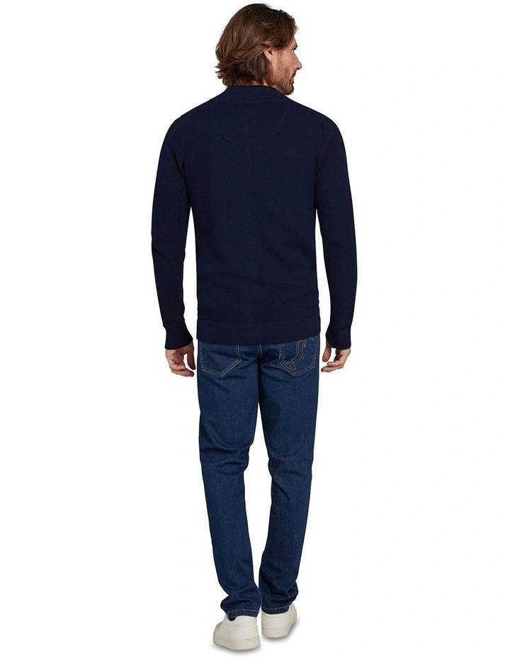 Zip Through Pique Cardigan in Navy