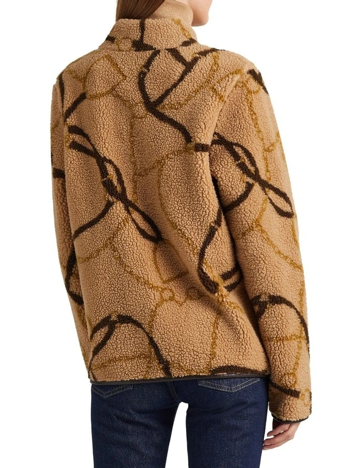 Belting Motif Fleece Jacket in Beige