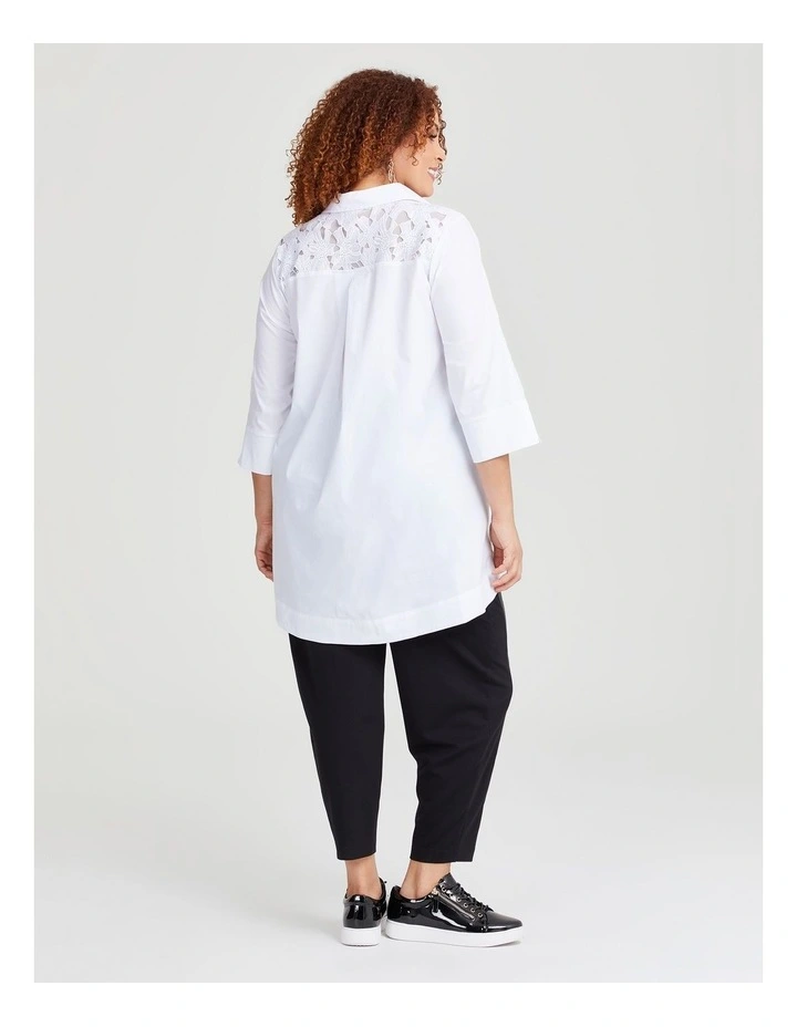 Lace Applique Cotton Shirt in White