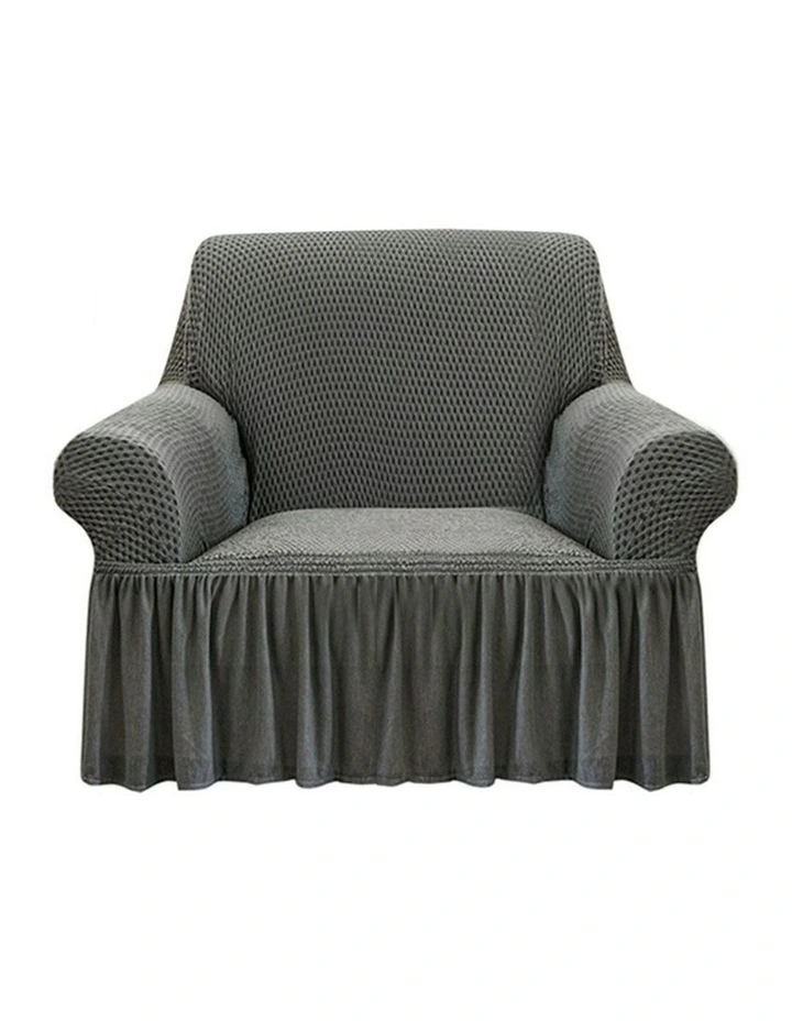 1-Seater Sofa Cover with Ruffled Skirt Couch Protector in Grey