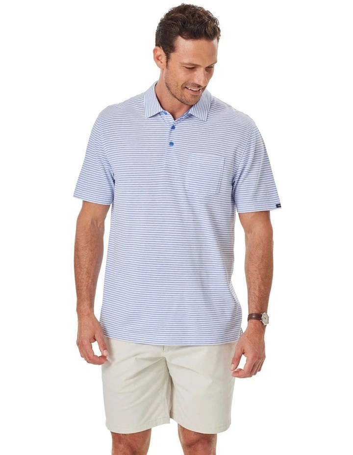 Smart Jacquard Stripe Polo Shirt in Sky Blue