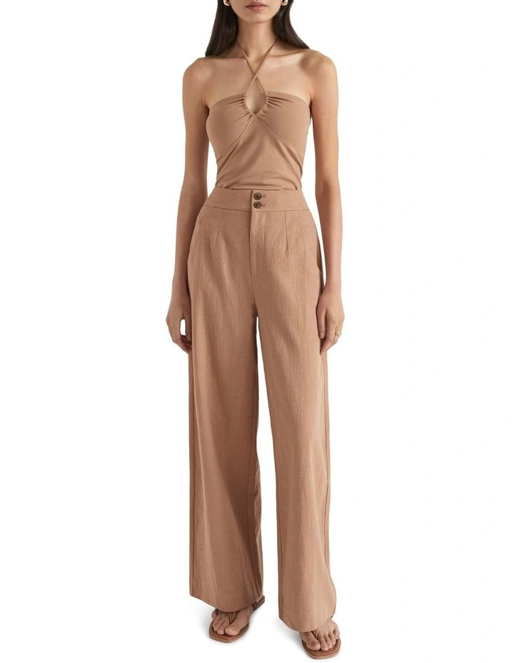 Halter Neck Tie Top In Auburn Brown