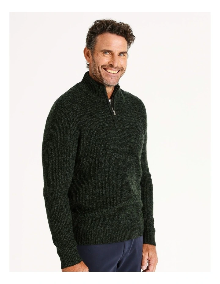 Campbell Textured Quarter Zip Knit Khaki