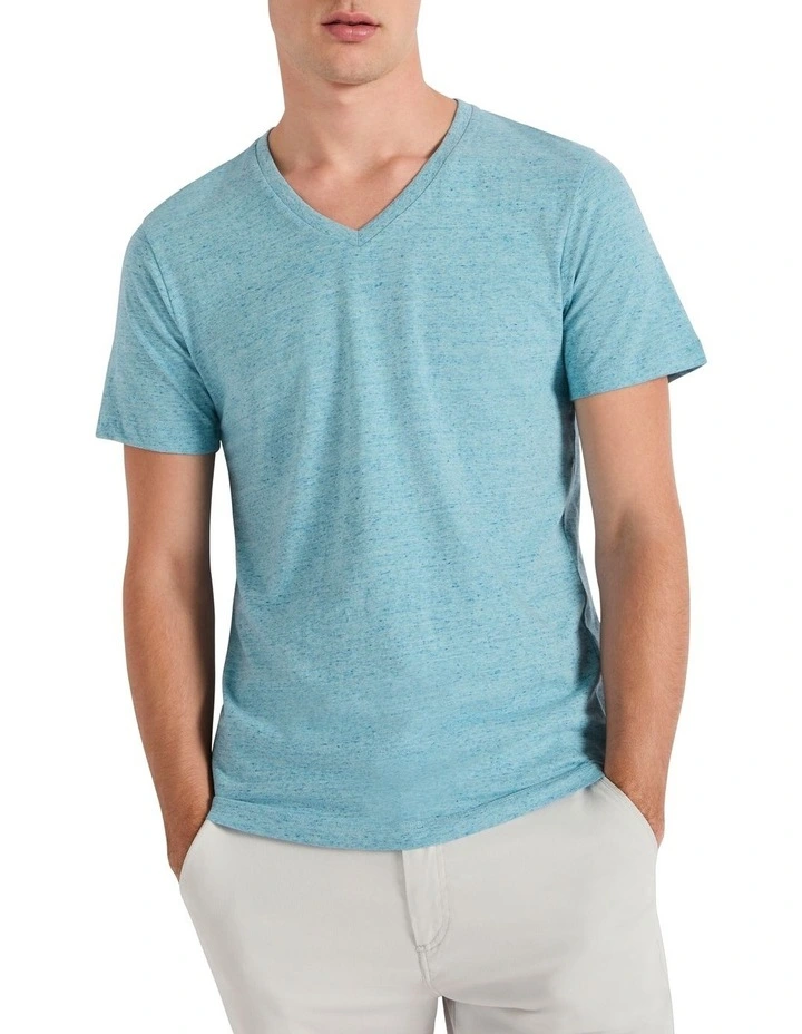 Arnie V Neck Tee in Poolside Marle