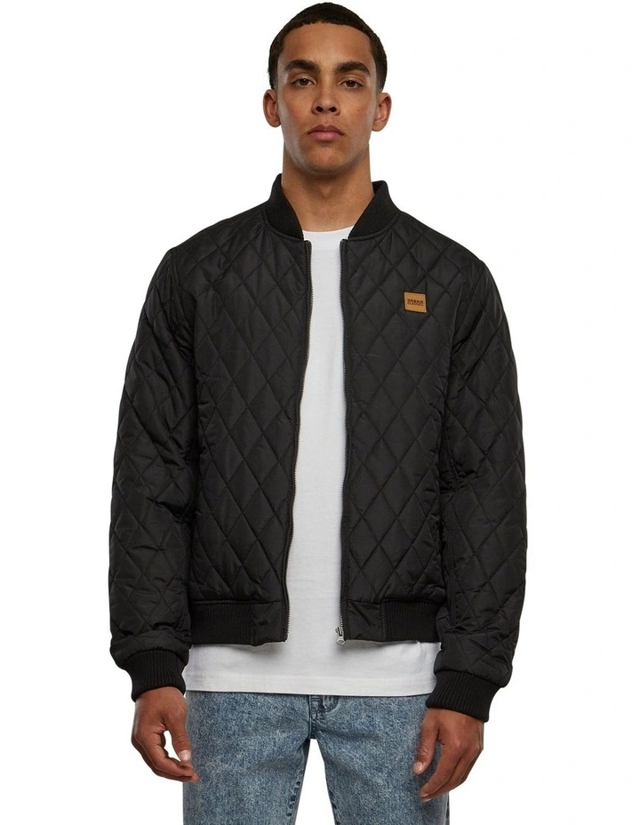 Diamond Quilt Nylon Jacket in Black