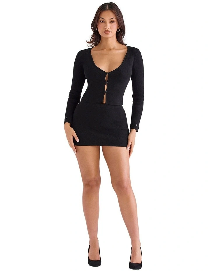 Blanche Faux Fur Trim Cardigan in Black