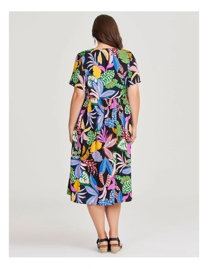 Natural Abstract Palm Dress in Print