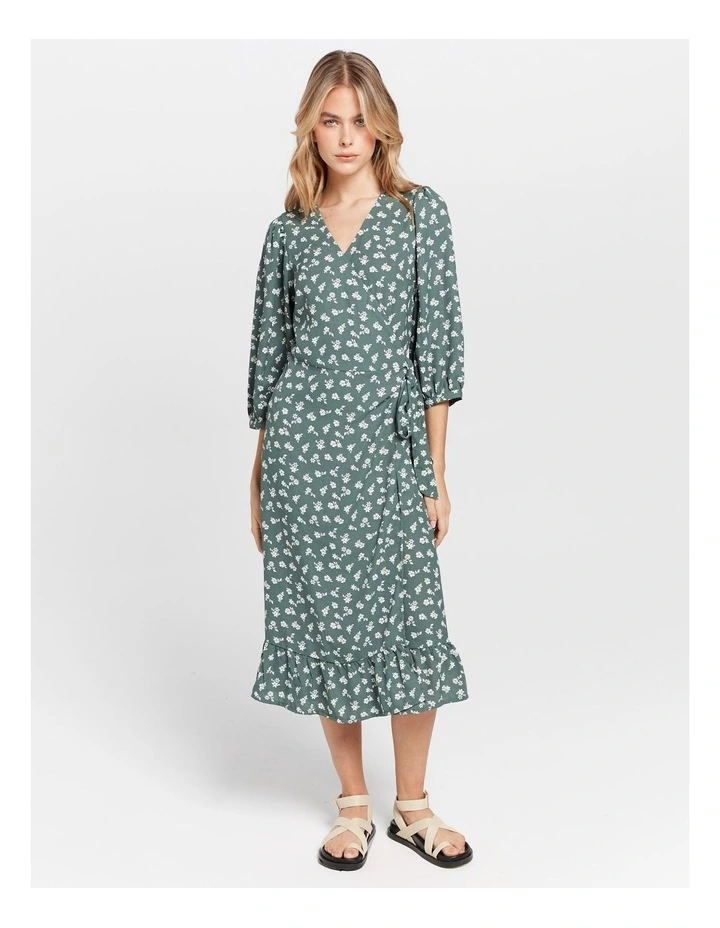 Liva 3/4 Wrap Dress in Green