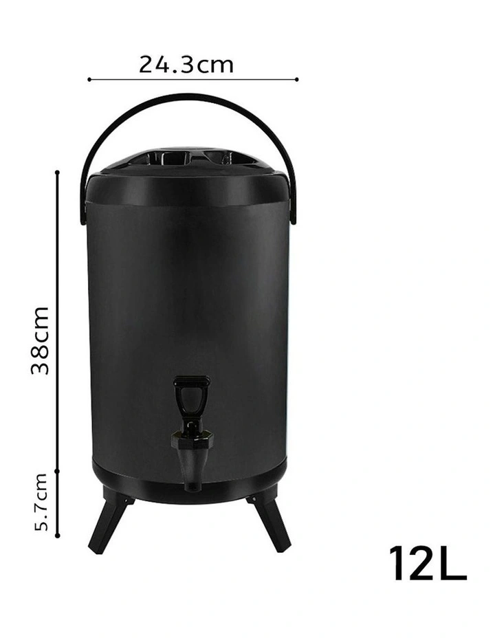 Stainless Steel Milk Tea Beverage Barrel 12L in Black