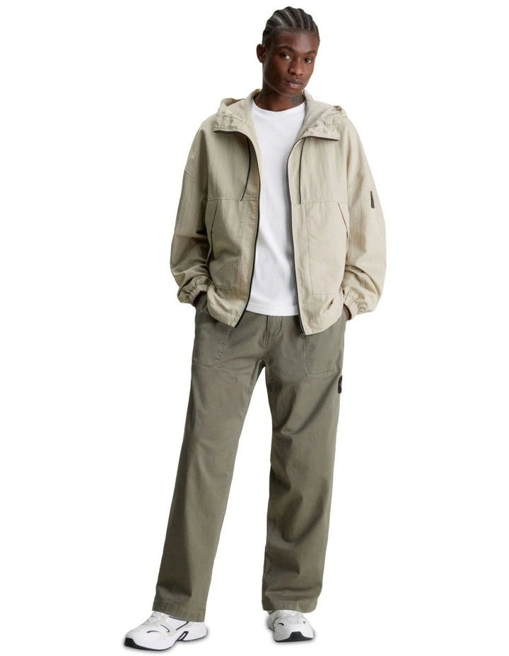 Badge Trim Woven Pant in Olive Green