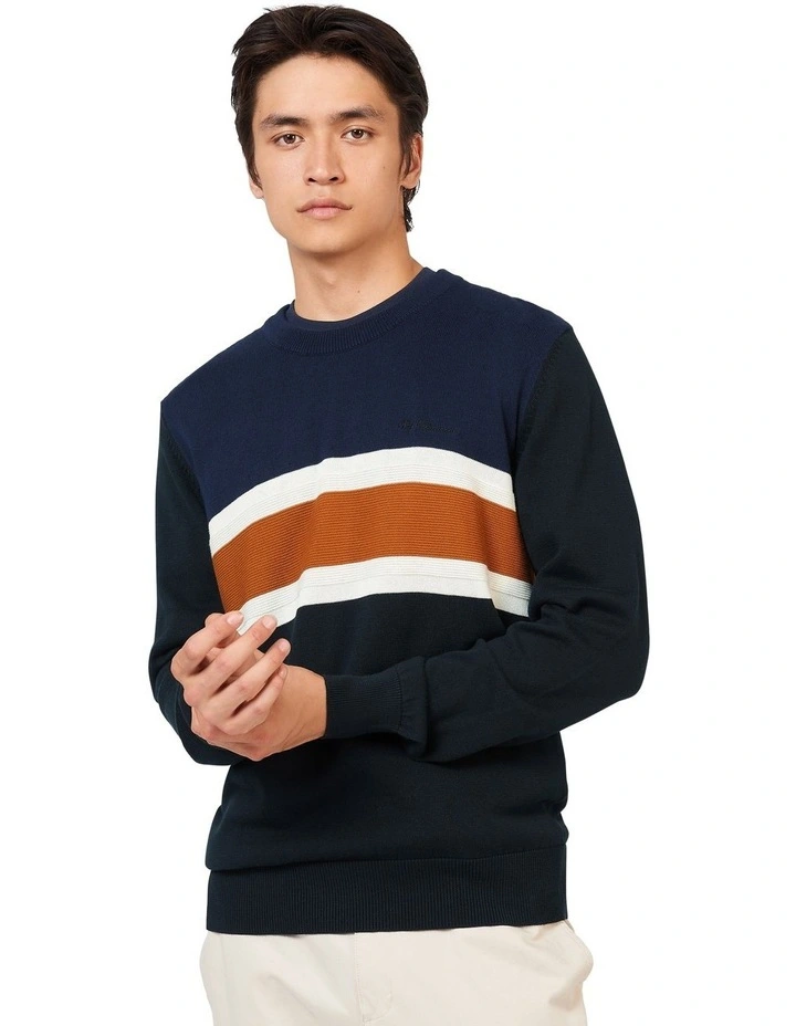 Chest Stripe Crew Knit Sweater in Black