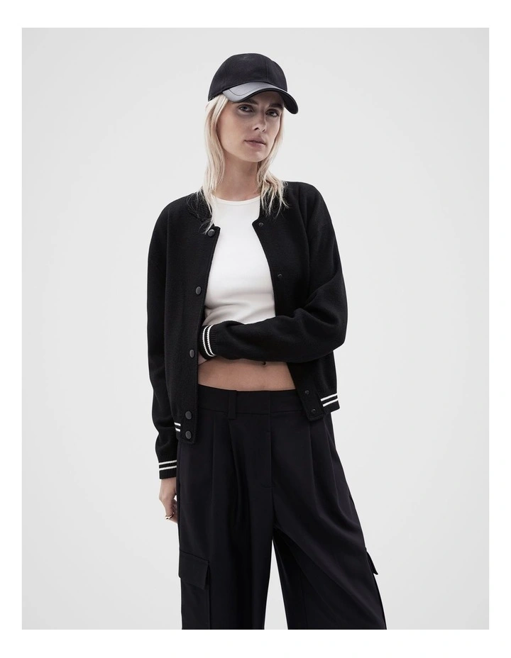 Collegiate Bomber Jacket in Black