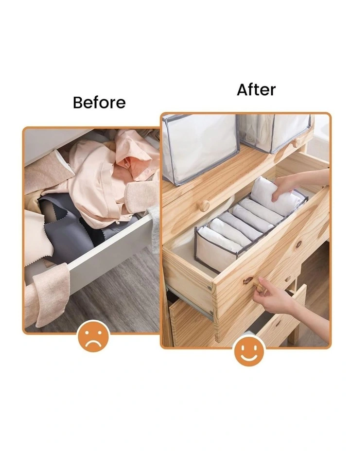 7 Grids Wardrobe Clothes Home Drawer 2 Pieces in Grey