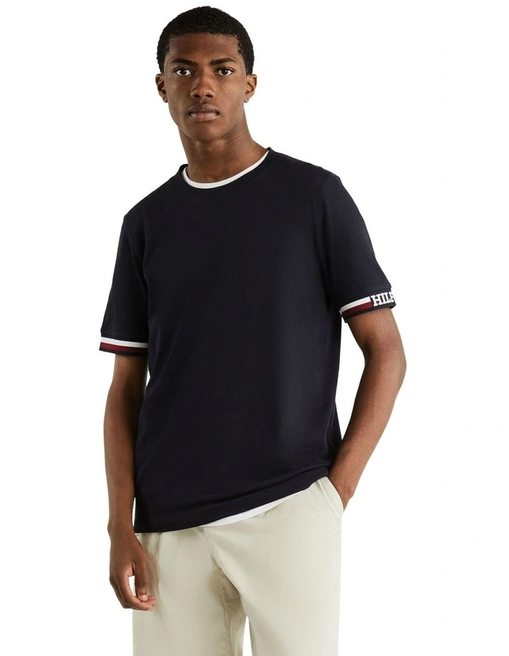 Monotype Bold Global Stripe Tipping Tee in Navy