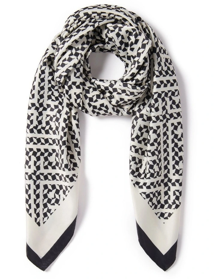 Gabbie Geo Satin Scarf in Black