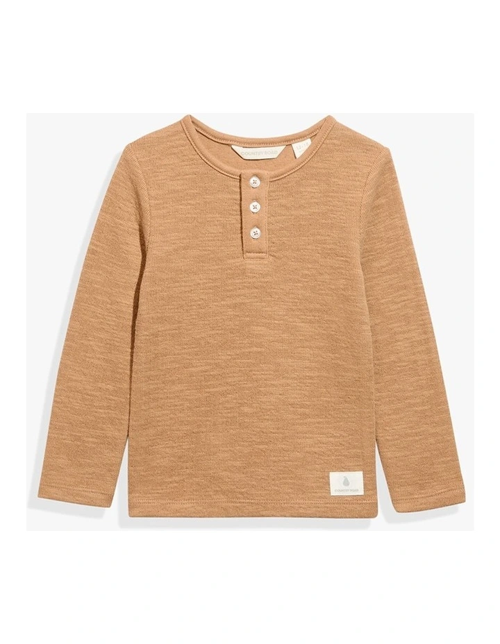 Double Faced Textured Henley Top in Camel