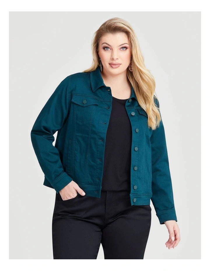 Coloured Classic Denim Jacket in Evergreen