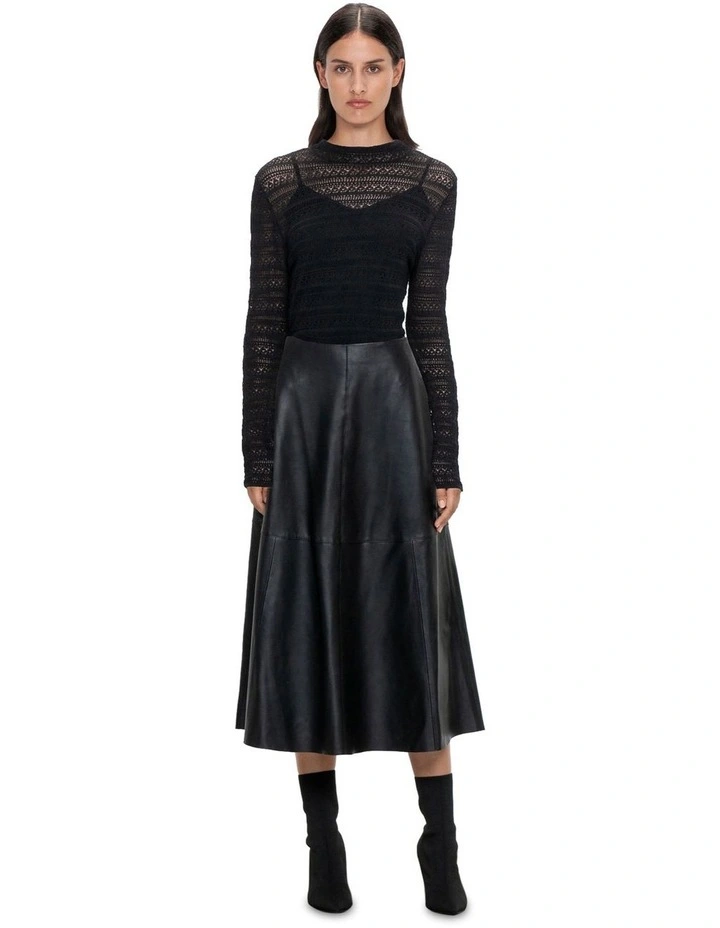Lace Funnel Neck Knit in Black