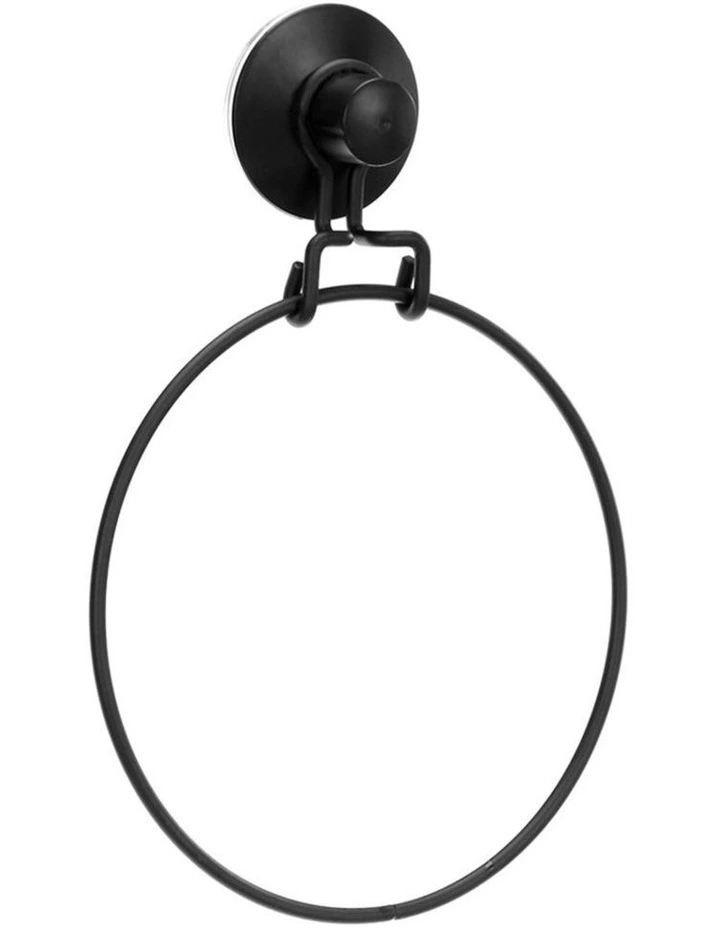 Wall Mount Bathroom Wire Suction Cup Towel Ring Holder/Rack Black