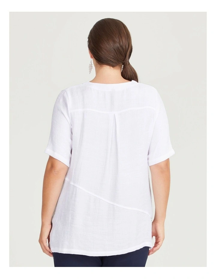 Seam Detail Crinkle Top White