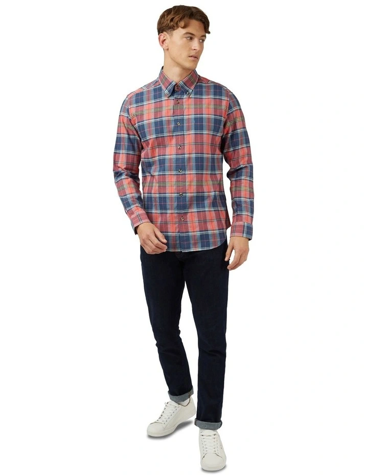 Long Sleeve Irregular Tartan Check Shirt in Raspberry