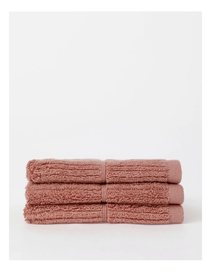 Combed Cotton Ribbed Face Washer 3 Pack in Pink Clay
