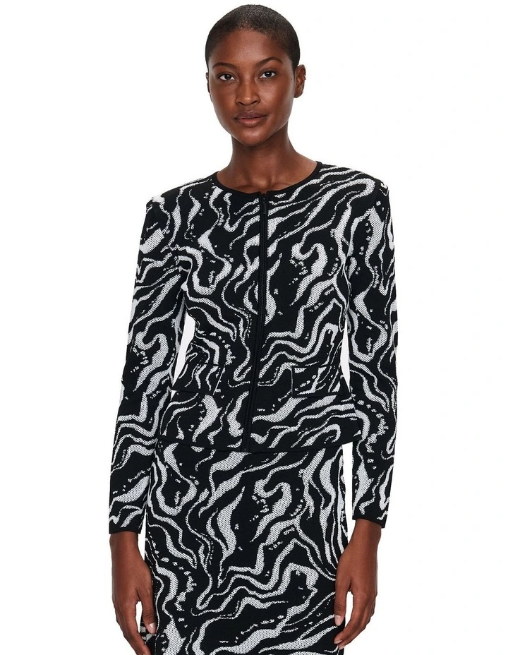 Marble Pointelle Knit Jacket in Black/White