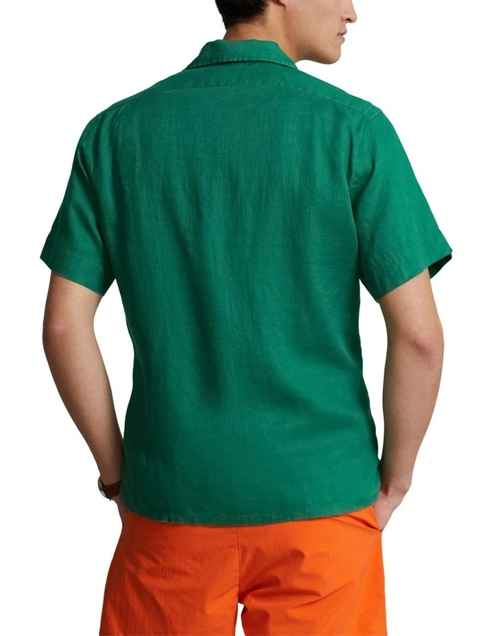 Classic Fit Linen Camp Shirt in Green