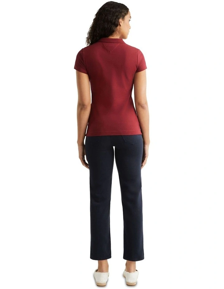 Five-Button Placket Slim Fit Polo in Red