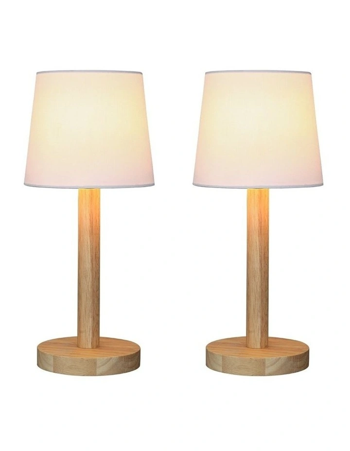 Sandy Wodden Table Lamp Set of 2 in White/Natural