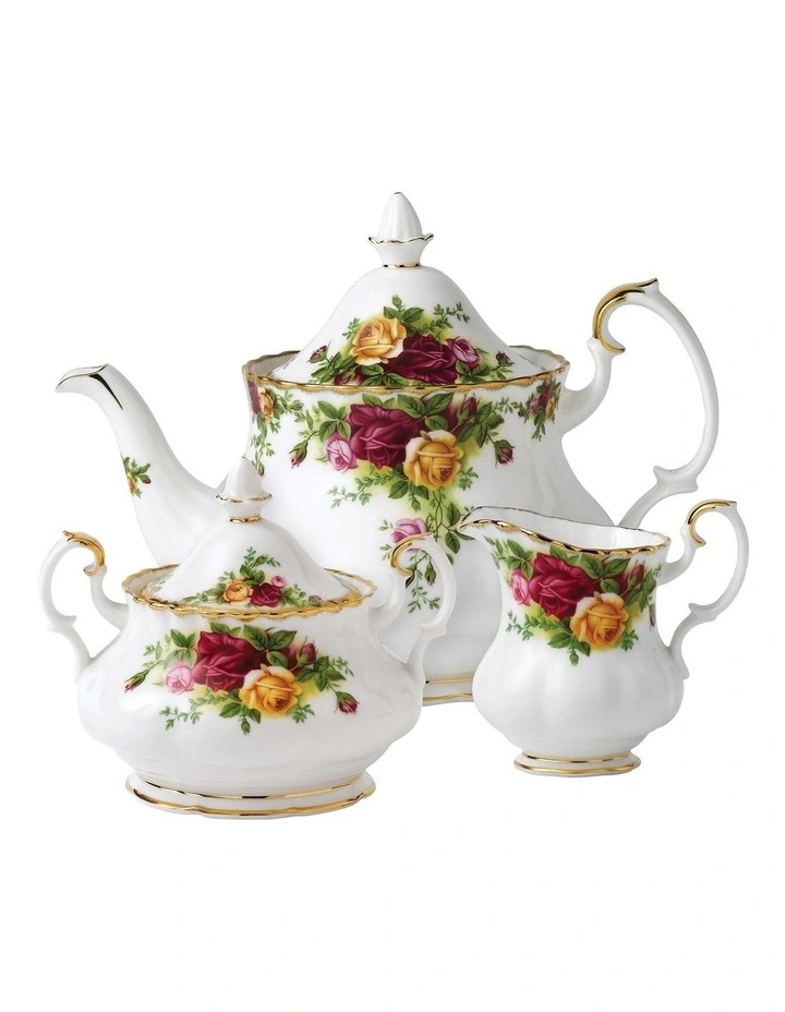 Old Country Roses Sugar & Creamer Teapot in White