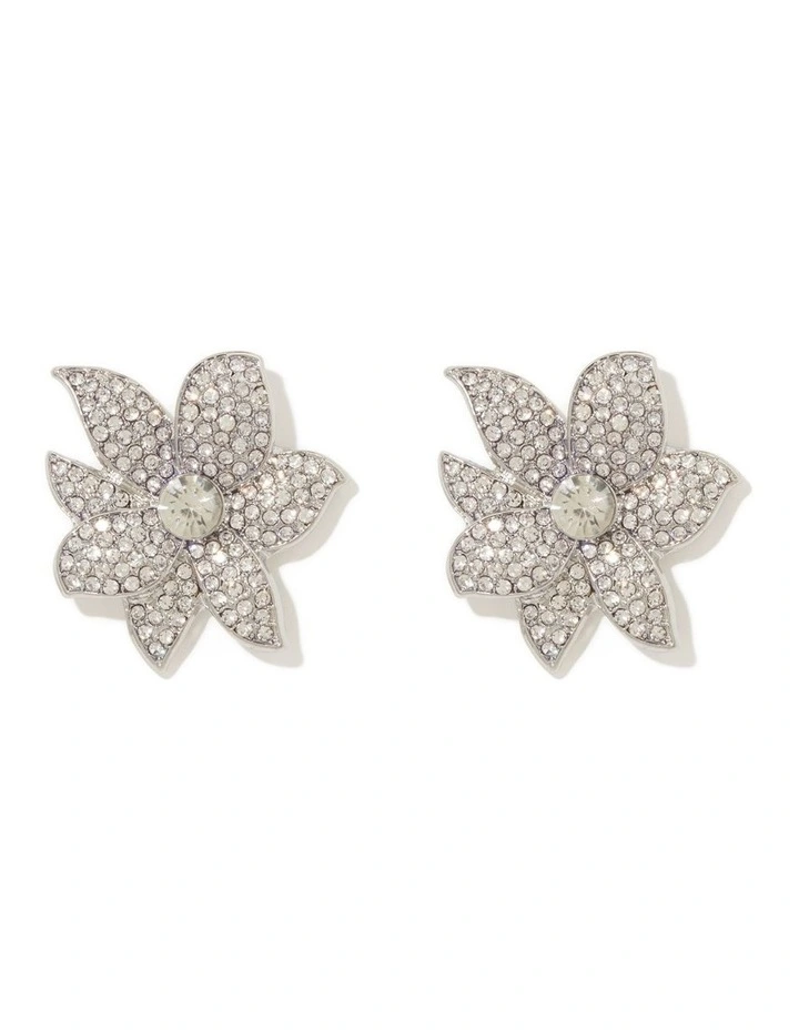 Signature Flo Flower Crystal Earrings in Silver