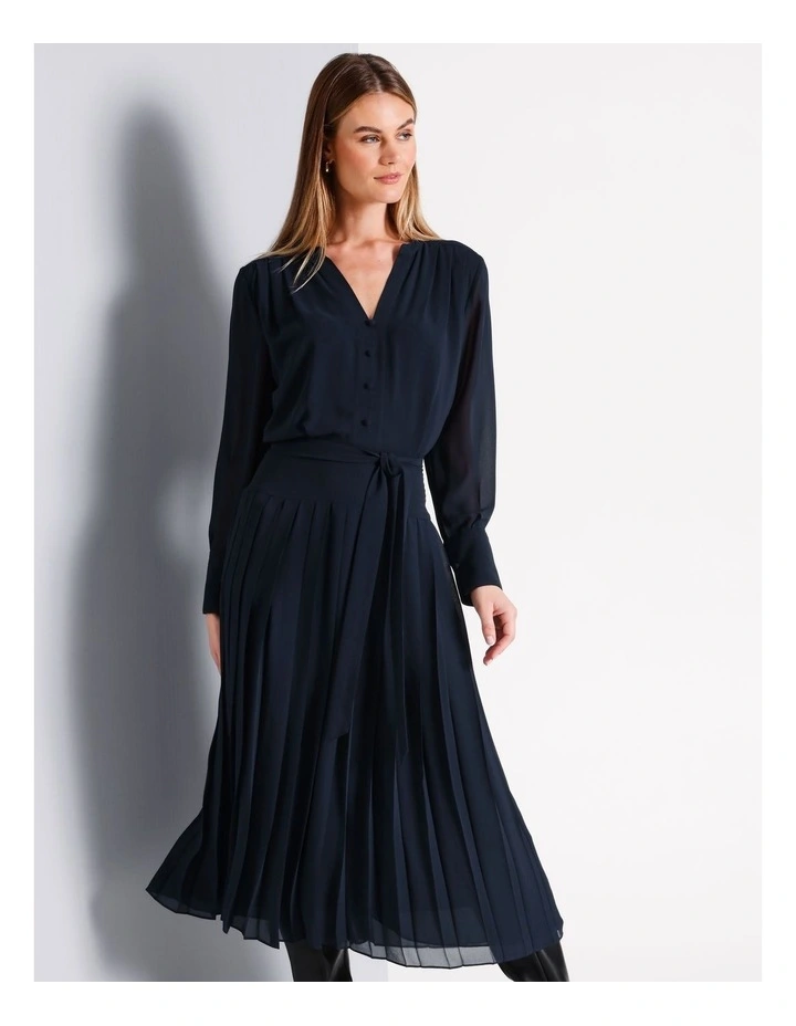 Belted Midi Dress in Navy