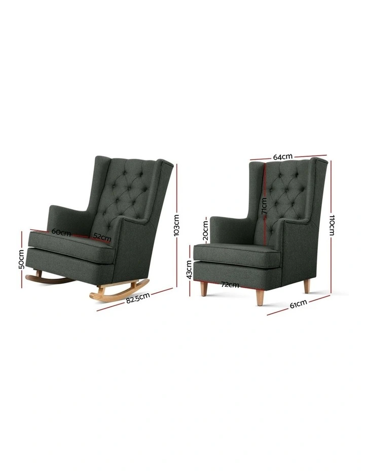 Rocking Armchair Feeding Chair Fabric Armchairs Lounge Recliner Charcoal