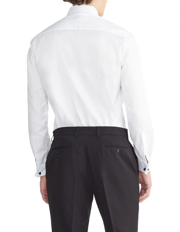 Slim Long Sleeve Twill Fly Front Shirt in White