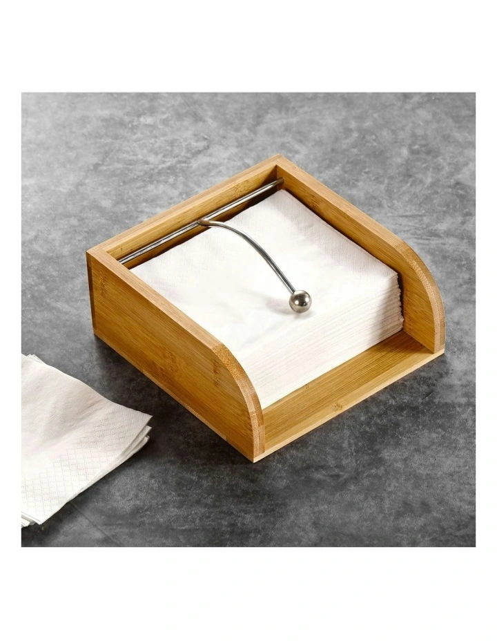 Natural Bamboo Napkin Holder 17x17x7cm in Light Brown