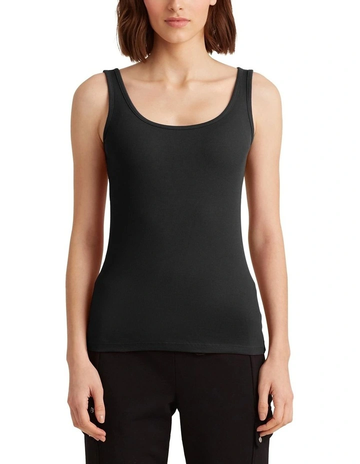 Cotton-Blend Tank Top in Black