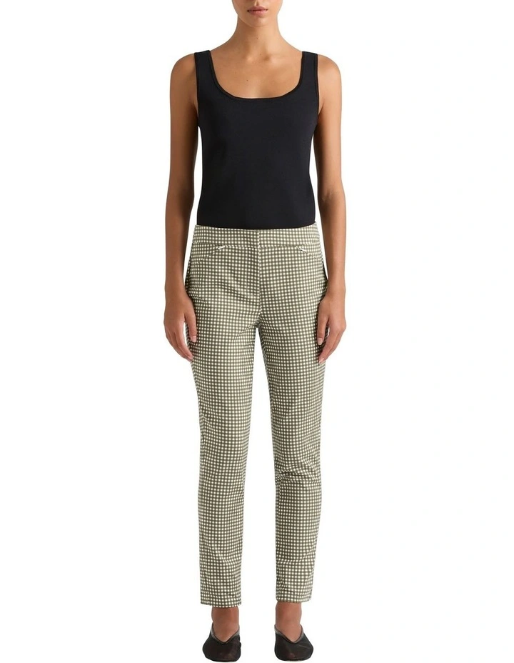 Sarah Gingham Cotton Pant in Hemlock Green