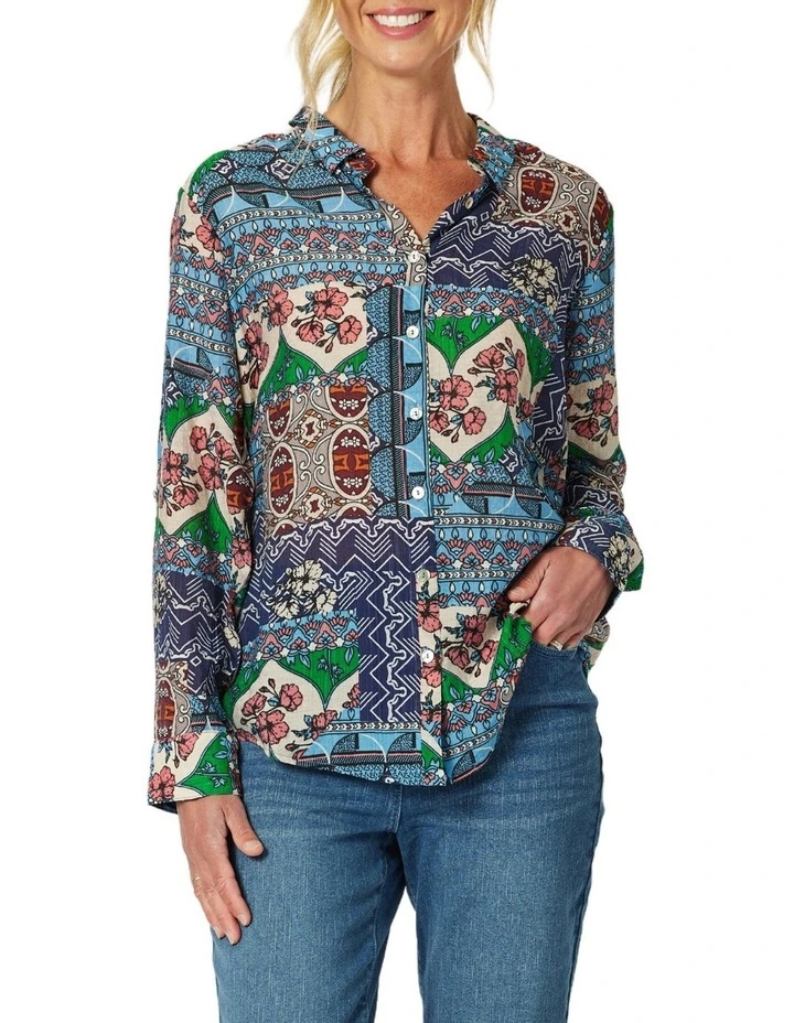 Paddington Print Shirt in Blue Multi