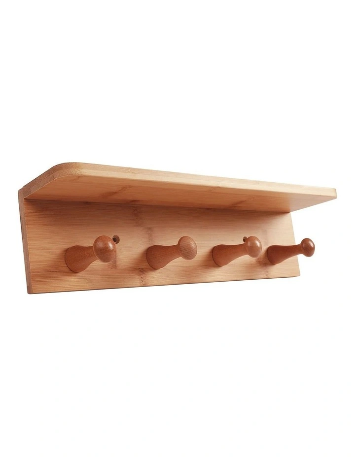 Bamboo Wall Hooks and Shelf